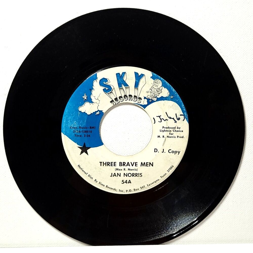 Jan Norris Promo ‎45 Three Brave Men / Country Singer on Sky VG Country